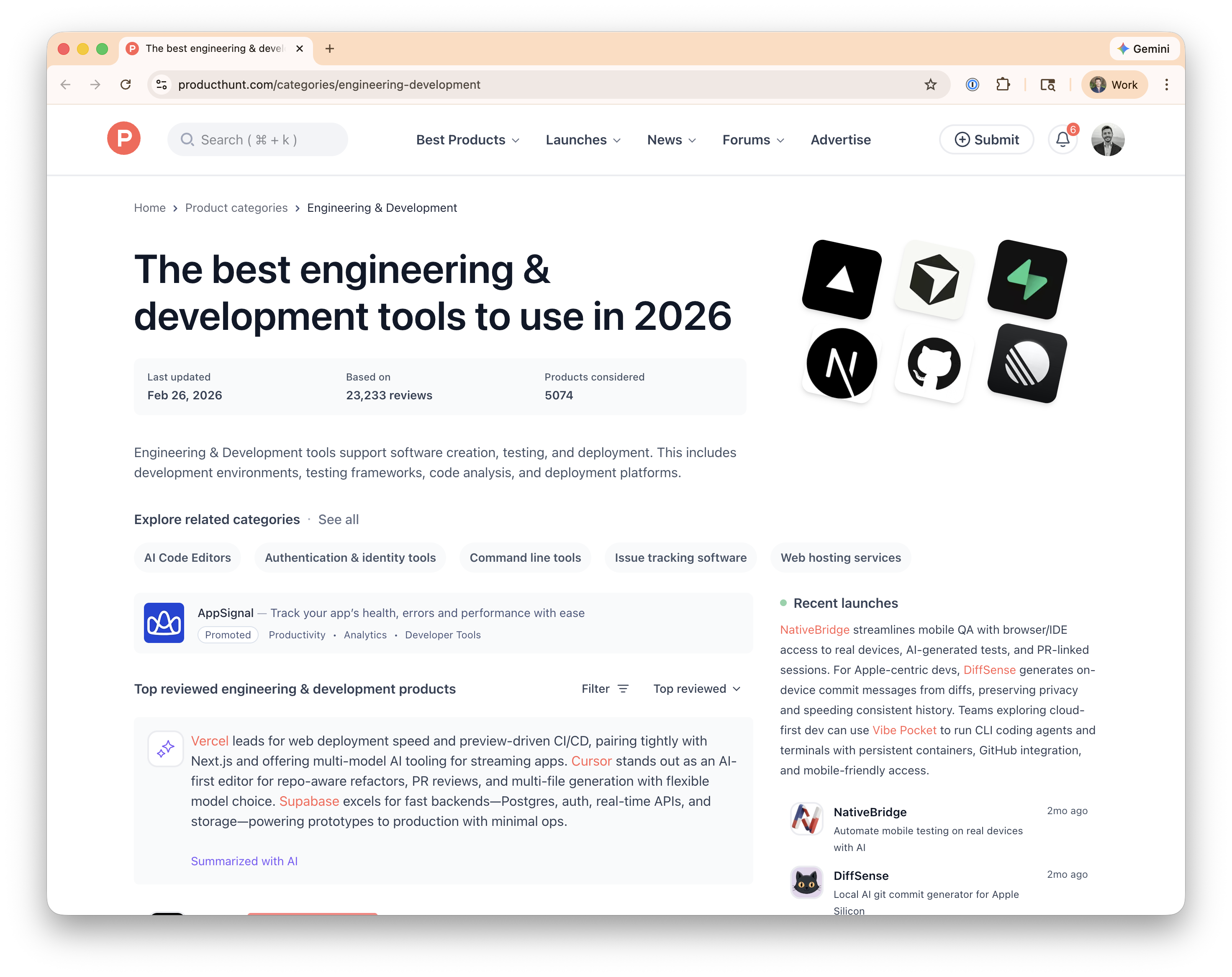 AppSignal promoted on Product Hunt engineering & development tools